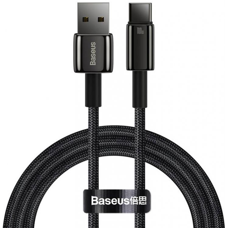 

Кабель интерфейсный Baseus CAWJ000001 Tungsten Gold Fast Charging Data USB to Type-C 100W 1m Black (зарядка и передача данных, быстрая зарядка, скорос, CAWJ000001