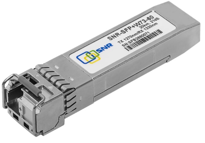 

Модуль SFP+ SNR SNR-SFP+W73-60 WDM, дальность до 60км (21dB), 1270нм, SNR-SFP+W73-60