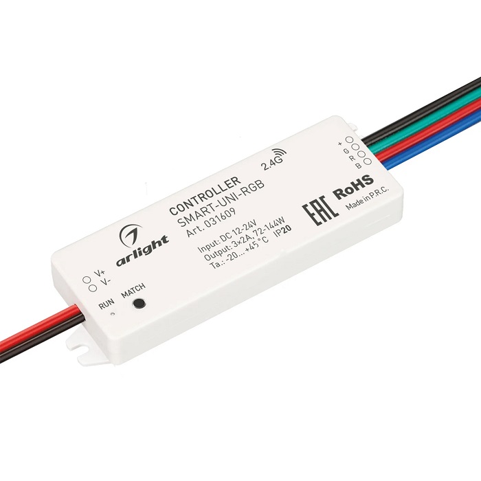 

Контроллер Arlight SMART-UNI-RGB 031609 (12-24V, 3x2A, 2.4G) IP20 пластик, SMART-UNI-RGB