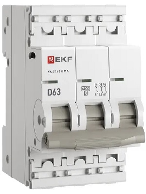 

Автоматический выключатель EKF M63MA6363D ВА 47-63N MA 3P 63А (D) 6кА без тепл. расцепит. PROXIMA, M63MA6363D