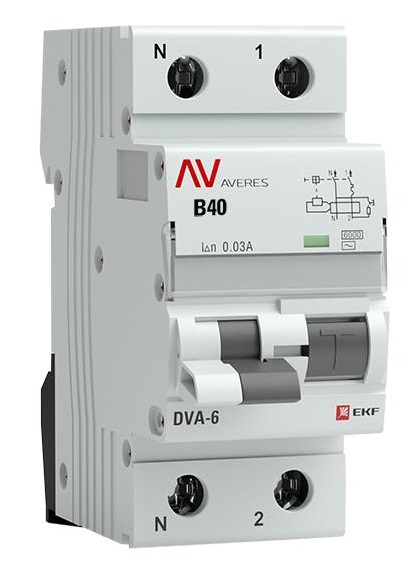 

Автомат дифференциальный EKF rcbo6-1pn-40B-30-ac-av DVA-6 1P+N 40А (B) 30мА (AC) 6кА AVERES, rcbo6-1pn-40B-30-ac-av