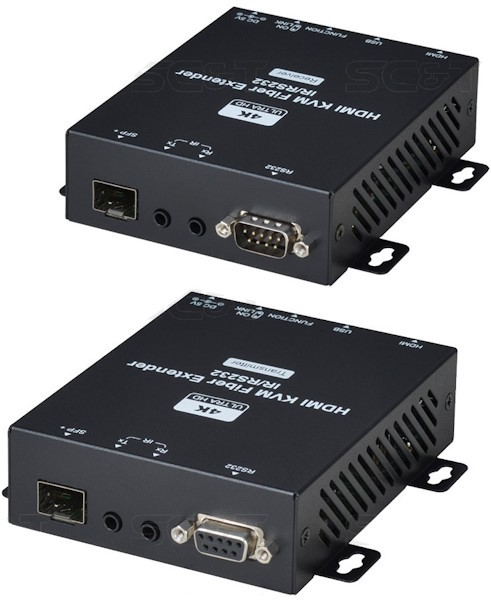 Комплект SC&T HE01F-4K6G-KS для передачи HDMI и сигналов USB/RS232/ИК управления по оптоволоконному кабелю. Расстояние передачи по одномодовому оптово комплект osnovo tln hi 2 rln hi 2 передатчик приемник для передачи hdmi ик управления rs232 по сети ethernet расстояние передачи точка точка до