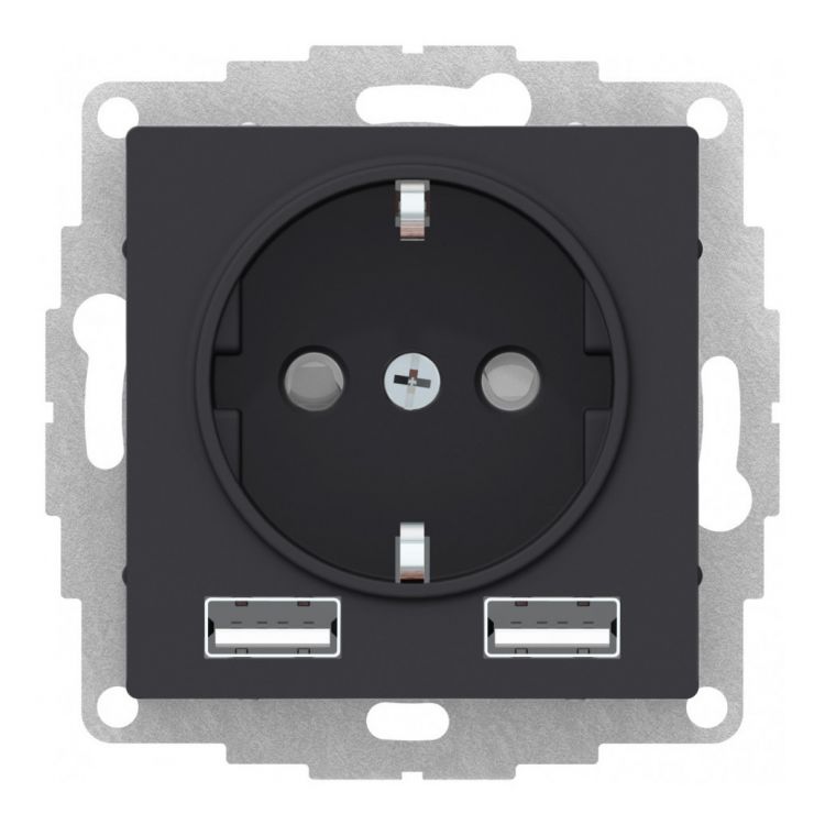 

Розетка Systeme Electric ATN001030 AtlasDesign Карбон SO + USB A+A, 5В/2,4А, 2х5В/1,2 А, механизм, ATN001030