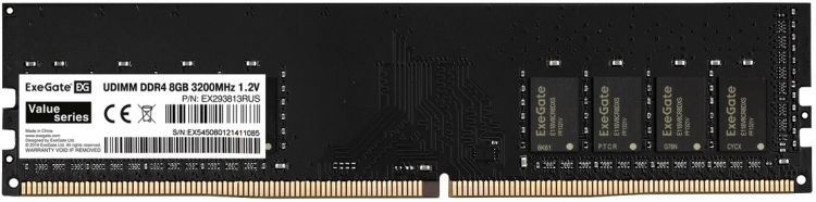 

Модуль памяти DDR4 8GB Exegate Value EX293813RUS 3200MHz PC4-25600 CL19 1.2V, Value