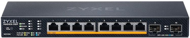 

Коммутатор ZYXEL NebulaFlex XMG1915-10EP Smart L3 Lite 8xRJ-45: 1/2.5G PoE++, 2xSFP+, бесшумный (без вентилятора), бюджет PoE 130 Вт, NebulaFlex XMG1915-10EP