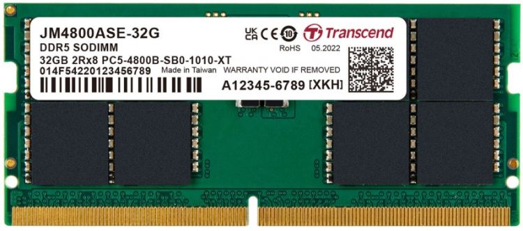 

Модуль памяти SODIMM DDR5 32GB Transcend JM4800ASE-32G PC5-38400 4800MHz CL40 2Rx8 1.1V, JM4800ASE-32G