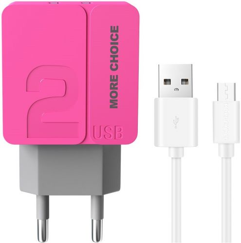 Зарядное устройство сетевое More Choice NC46m 2*USB 2.4A для micro USB 1м Pink, цвет розовый