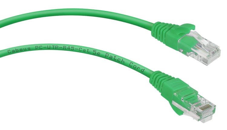 Кабель патч-корд U/UTP 5e кат. 5м. Cabeus PC-UTP-RJ45-Cat.5e-5m-GN неэкранированный, зеленый кабель патч корд u utp 5e кат 5м cablexpert pp10 5m литой многожильный серый