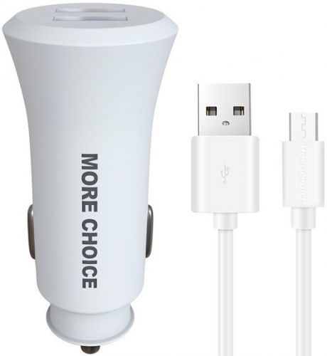 Зарядное устройство автомобильное More Choice AC23m 2*USB 2.4A для micro USB White, цвет белый