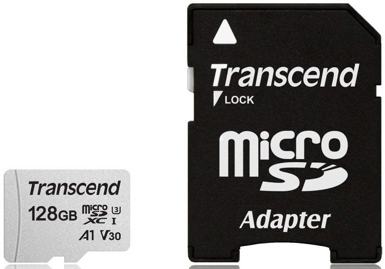 

Карта памяти MicroSDXC 128GB Transcend TS128GUSD300S-A Class 10 U3, V30, A1 300S + адаптер, TS128GUSD300S-A