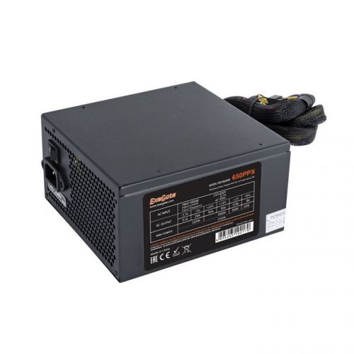 Блок питания ATX Exegate 650PPX EX259612RUS 650W RTL, black, APFC, 14cm, 24p+(4+4)p, PCI-E, 5SATA, 4