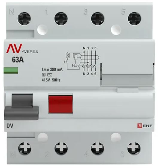 

УЗО EKF rccb-4-63-300-s-av DV 4P 63А/300мА (S) AVERES, rccb-4-63-300-s-av