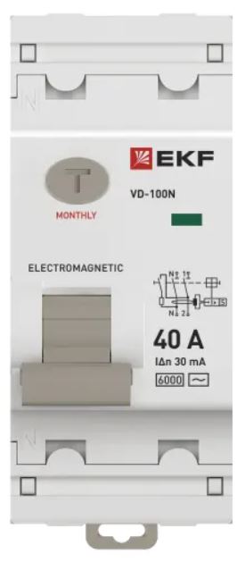 

УЗО EKF E1026M4030 ВДТ ВД-100N 2P 40А 30мА AC эл-мех 6кА PROXIMA, E1026M4030