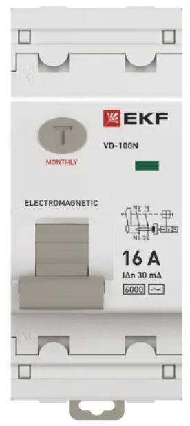 

УЗО EKF E1026M1630 ВДТ ВД-100N 2P 16А 30мА AC эл-мех 6кА PROXIMA, E1026M1630