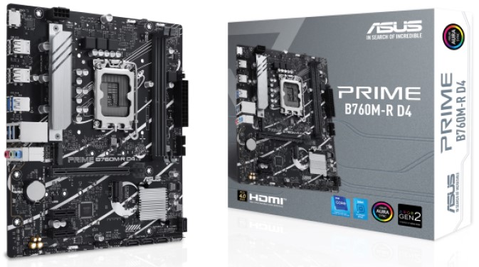 Материнская плата mATX ASUS PRIME B760M-R D4 90MB1HA0-M0EAY0 (LGA1700, B760 2*DDR4 (5333), 4*SATA 6G RAID, 2*M.2, 3*PCIE, 2.5Glan, HDMI, 4*USB 3.2, 4