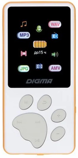 

Плеер Digma S4WO Hi-Fi Flash S4 8Gb белый/оранжевый/1.8"/FM/microSDHC, S4WO