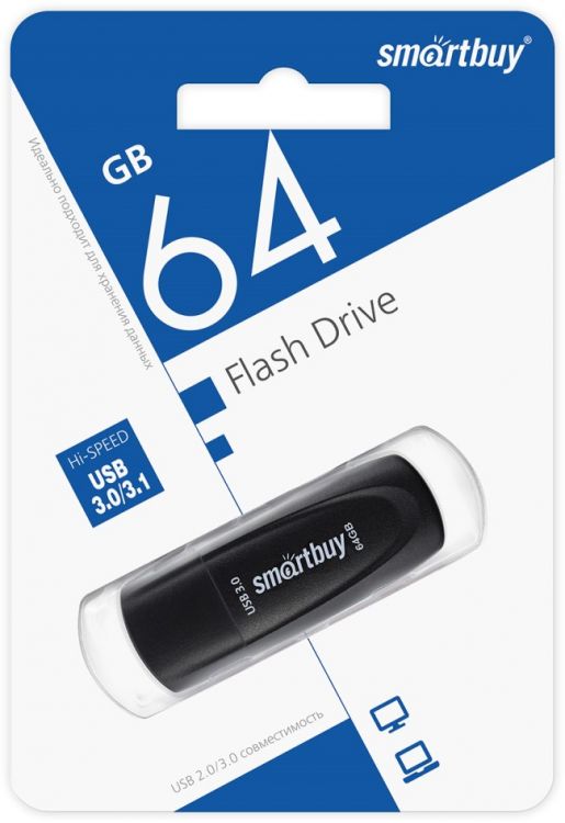 

Накопитель USB 3.1 64GB SmartBuy SB064GB3SCK Scout чёрный, SB064GB3SCK