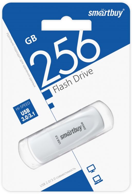 

Накопитель USB 3.1 256GB SmartBuy SB256GB3SCW Scout белый, SB256GB3SCW