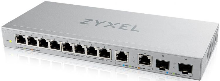 

Коммутатор ZYXEL XGS1010-12 8xGE, 2x1/2,5GE, 2xSFP+, настольный, бесшумный, XGS1010-12