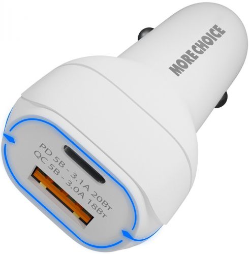 Зарядное устройство автомобильное More Choice AC32QC 2*USB 3.0A PD 20W+QC3.0 быстрая зарядка White, цвет белый