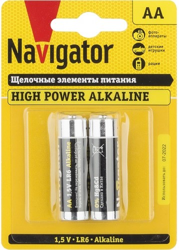 

Батарейка Navigator NBT-NE-LR6-BP2 алкалиновая AA/LR6 (блист.2шт) (94752), NBT-NE-LR6-BP2