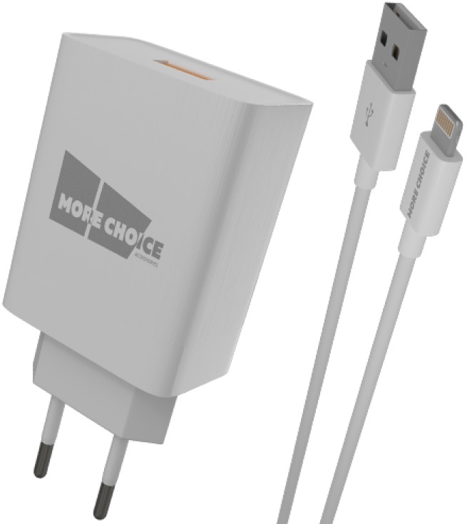 Зарядное устройство сетевое More Choice NC52QCi 1USB 3.0A QC3.0 для Lightning 8-pin быстрая зарядка White