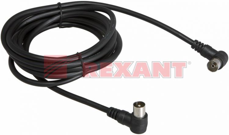 Кабель Rexant 18-0014 TV PLUG - TV JACK, 3м, угловой, черный