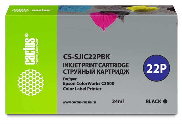 

Картридж Cactus CS-SJIC22PBK черный (34мл) для Epson ColorWorks C3500, CS-SJIC22PBK