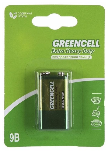 

Батарейка GP Greencell 1604GLF-2CR1 9В, солевая, крона, 500 mAh (в блистере), Greencell