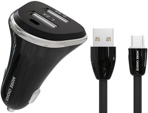 Зарядное устройство автомобильное More Choice AC22a 2*USB 2.4A для Type-C Black, цвет черный