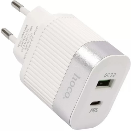 

Зарядное устройство сетевое Hoco RC4 УТ000024733 USB+Type-C, PD20W+QC3.0, белое, RC4