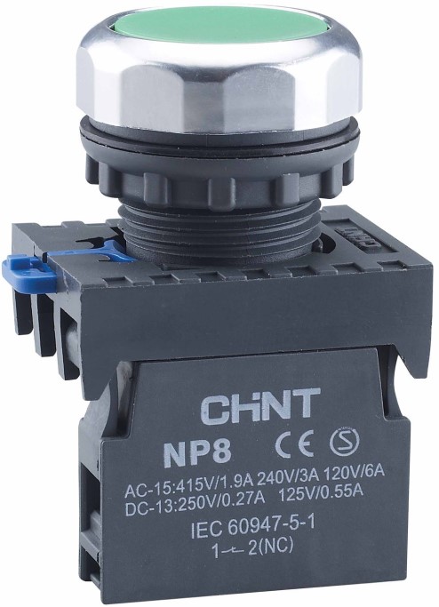 

Кнопка управления CHINT 667232 NP8-10BN/3, без подсветки, зел., 1НО, IP65 (R), 667232