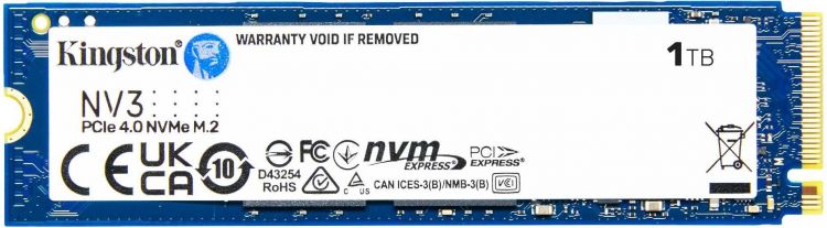 Накопитель SSD M.2 2280 Kingston SNV3S/1000G NV3, 1TB, PCIe 4.0 x4, NVMe, 3D TLC, 6000/4000MB/s, TBW 320