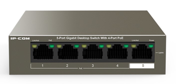 

Коммутатор неуправляемый IP-Com G1105P-4-63W V1.0 4 гигабитных порта PoE и 1 гигабитным портом., G1105P-4-63W V1.0