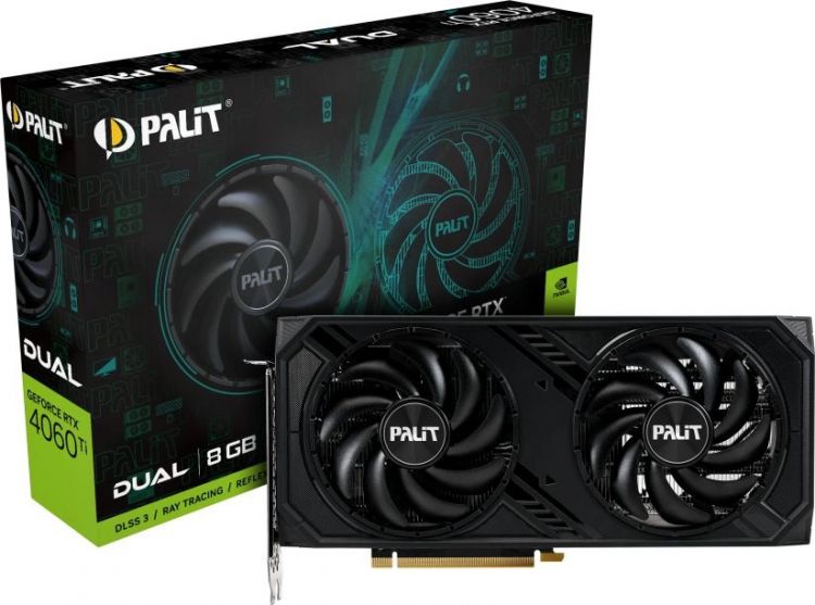 Видеокарта PCI-E Palit GeForce RTX 4060 Ti DUAL (NE6406T019P1-1048D) 8GB GDDR6 128bit 5nm 2310/18000MHz HDMI/3*DP