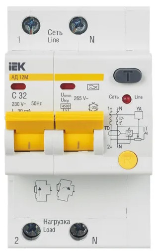 

Выключатель дифференциального тока (ВДТ, УЗО) IEK MAD12-2-032-C-030 автоматический 2п C 32А 30мА тип A 4.5кА АД-12М, MAD12-2-032-C-030