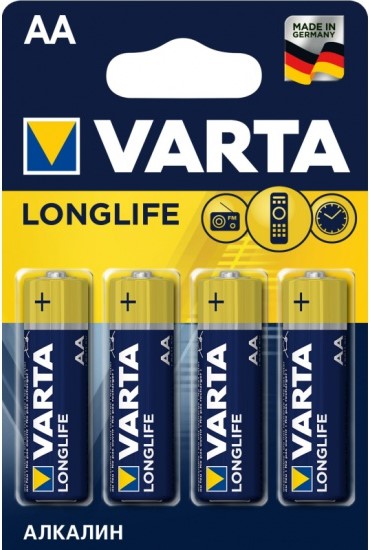 

Батарейка Varta LONGLIFE LR6 AA 04106101414 BL4 Alkaline 1.5V, LONGLIFE LR6 AA