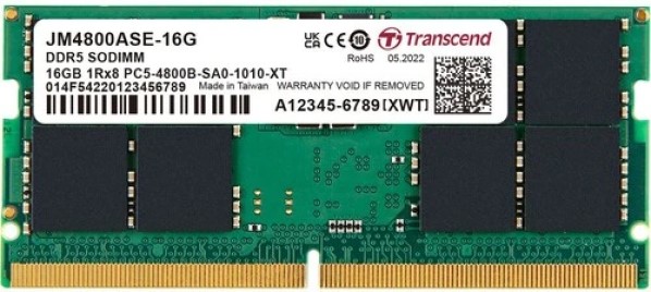 

Модуль памяти SODIMM DDR5 16GB Transcend JM4800ASE-16G PC5-38400 4800MHz 1Rx8 CL40 1.1V 262 pin, JM4800ASE-16G