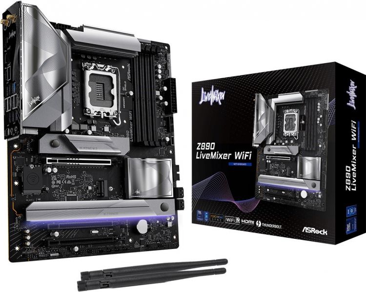 

Материнская плата ATX ASRock Z890 LIVEMIXER WIFI (LGA1851, Z890, 4*DDR5 (9466), 3*PCIe, 4*M.2, 4*SATA, 10*USB 3.2, 2*USB Type-C, WiFi, BT, HDMI), Z890 LIVEMIXER WIFI