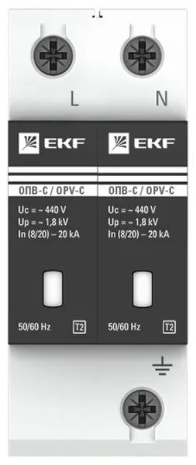 

Ограничитель импульсных перенапряжений EKF opv-c2 ОПВ-C/2P In 20кА 440В с сигн., opv-c2