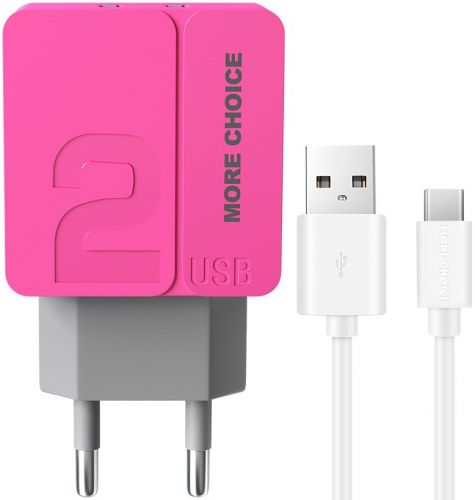 Зарядное устройство сетевое More Choice NC46a 2*USB 2.4A для Type-C Pink, цвет розовый