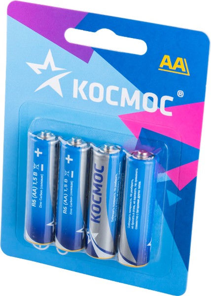 

Батарейка Космос KOCR64BL солевые, 4 шт, АА (LR6, R6, UM3), KOCR64BL