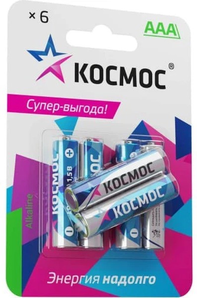 

Батарейка Космос KOCLR03BL6 алкалиновые, 6 шт, ААА (LR03, R03, UM4), KOCLR03BL6