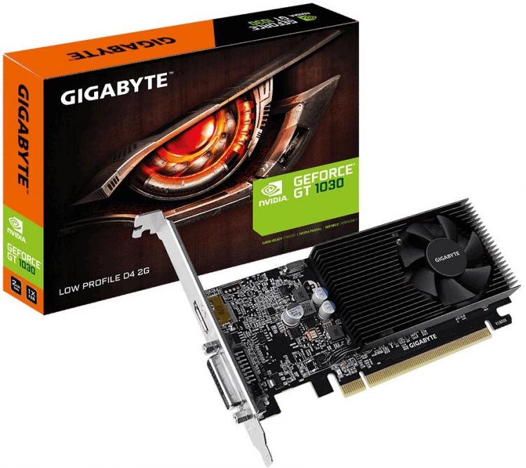 

Видеокарта PCI-E GIGABYTE GeForce GT 1030 (GV-N1030D4-2GL) 2GB Low Profile GDDR4 64bit 14nm DVI-D(HDCP)/HDMI RTL, GeForce GT 1030 (GV-N1030D4-2GL)