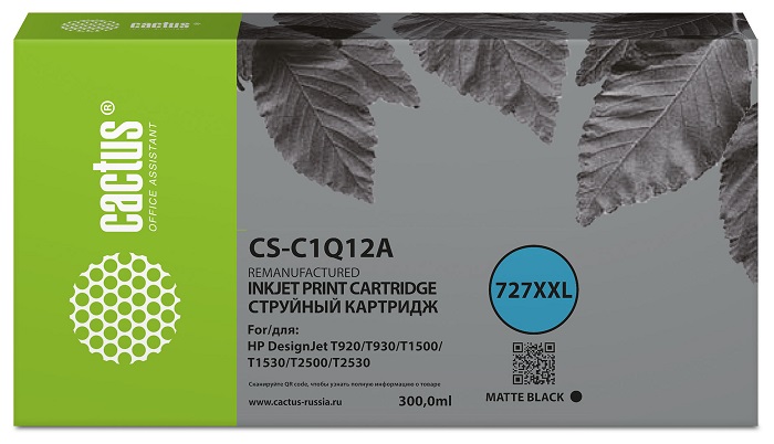 

Картридж Cactus CS-C1Q12A 727 черный (300мл) для HP Designjet T920/T930/T1500/T1530, CS-C1Q12A