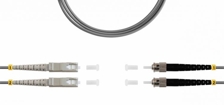 Патч-корд волоконно-оптический TELCORD ШОС-2x3.0-2SC/U-2ST/U-MM62-20м-LSZH-GY duplex SC/UPC-ST/UPC, MM 62,5/125 (OM1), 3.0 мм, LSZH, 20м