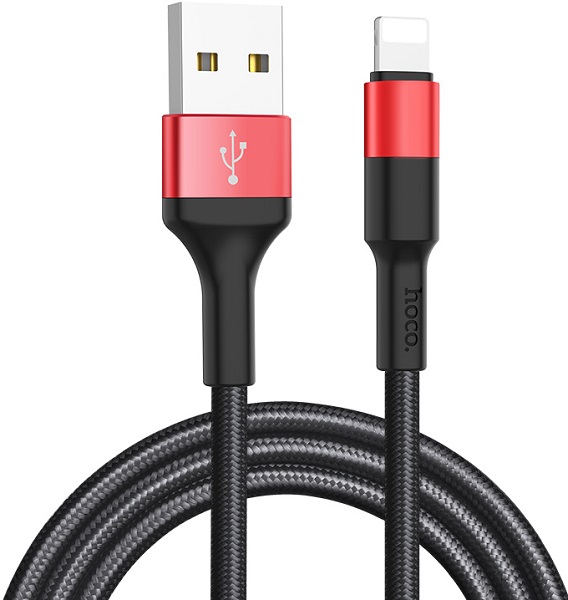 

Кабель Hoco X26 6957531080190 USB 2.0, AM/Lightning M, черно-красный, 1м, X26