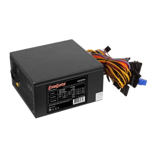 Блок питания ATX Exegate 450PPX EX221640RUS-S 450W RTL, SC, black, APFC, 14cm, 24p+(4+4)p, PCI-E, 4*