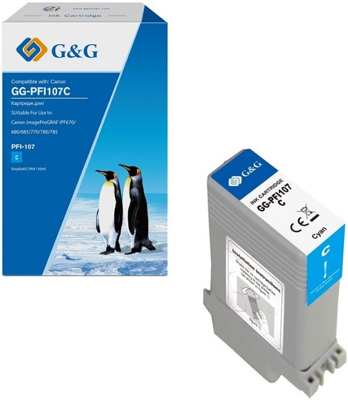 

Картридж G&G GG-PFI107C струйный голубой (130мл) для Canon imageProGRAF iPF670/680/685/770/780/785, GG-PFI107C