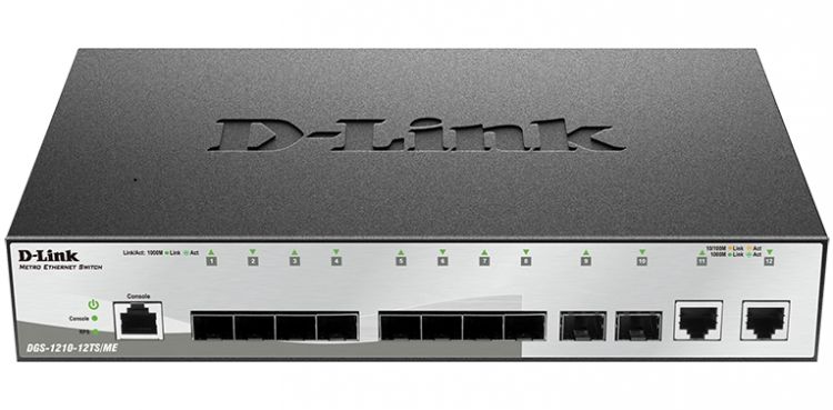 Коммутатор D-link DGS-1210-12TS/ME/B1A 10x1000Base-X SFP, 2x10/100/1000Base-T, L2, 19"